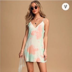 Adrift Blue Tie-Dye Tie-Back Mini Swing Dress [Lulus] - Medium